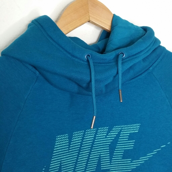 Nike Sportswear Teal Blue Rally Funnel Neck Hoodie - Picture 2 of 7